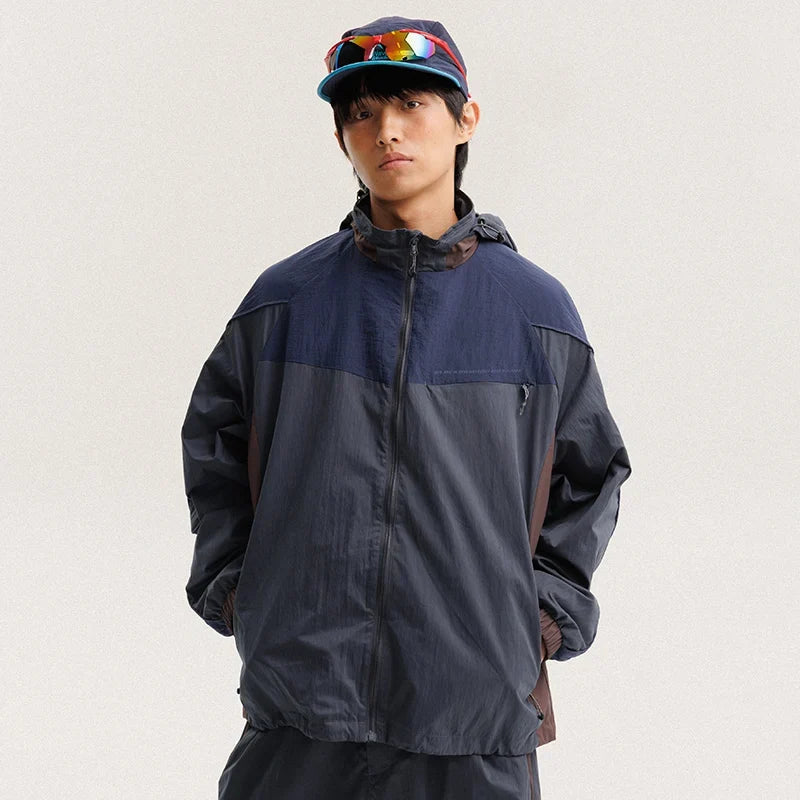 Unisex Y2K Baggy Outdoor Splice Design Hooded Waterproof Jacket Coat — vista completa