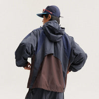 Unisex Y2K Baggy Outdoor Splice Design Hooded Waterproof Jacket Coat — vista frontale