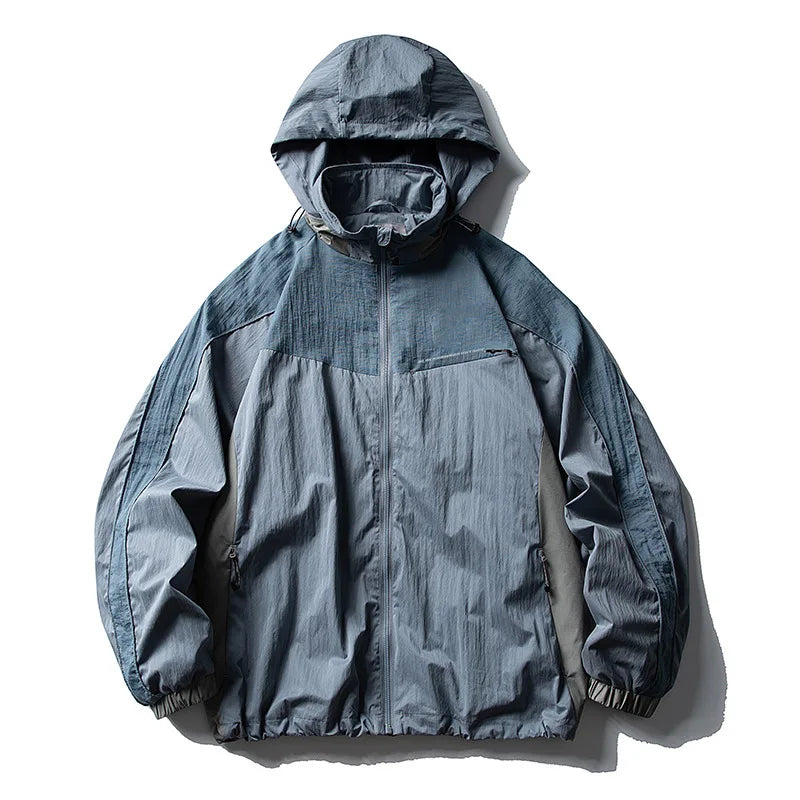Unisex Y2K Baggy Outdoor Splice Design Hooded Waterproof Jacket Coat — vista posteriore