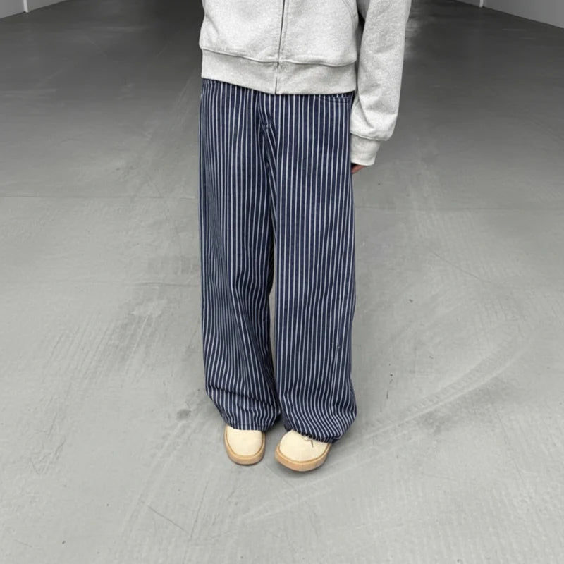 Vintage Blue Striped Y2K Baggy Jeans — vista posteriore