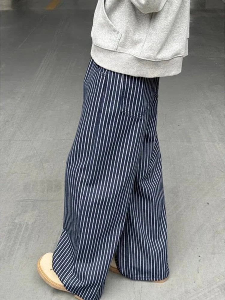 Vintage Blue Striped Y2K Baggy Jeans — in alternativa