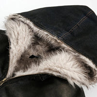 Vintage Denim Y2K Faux Fur Parka Padded Jacket Coat — dettaglio del tessuto