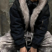 Vintage Denim Y2K Faux Fur Parka Padded Jacket Coat — dettaglio della stampa