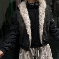 Vintage Denim Y2K Faux Fur Parka Padded Jacket Coat — dettaglio