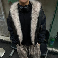 Vintage Denim Y2K Faux Fur Parka Padded Jacket Coat — vista posteriore