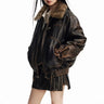 Vintage Distressed Y2K Brown Faux Leather and Fur Jacket