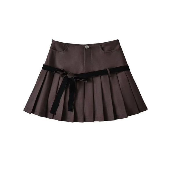 Vintage Preppy Y2K A Line Old Money Pleated Plaid Mini Skirt — vista frontale