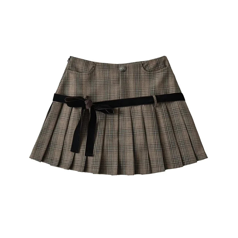 Vintage Preppy Y2K A Line Old Money Pleated Plaid Mini Skirt — dettaglio