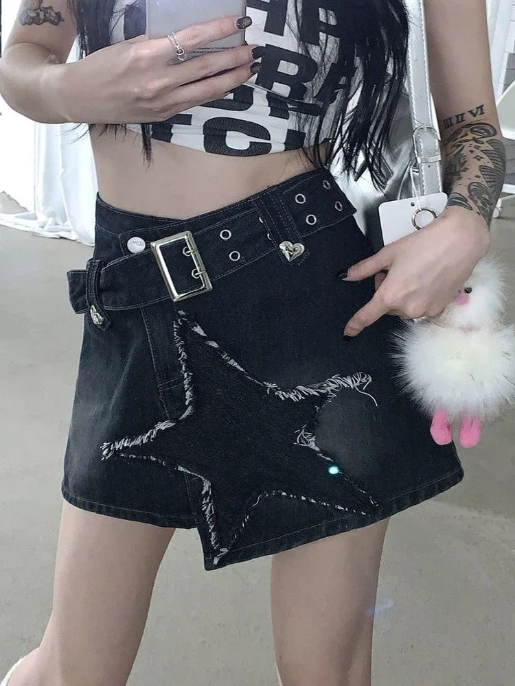 Vintage Star Y2K High Waist Denim Mini Skirt — dettaglio
