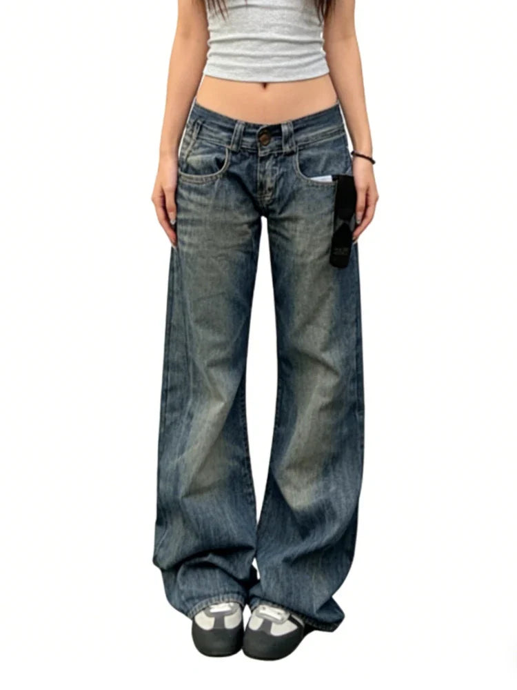 Vintage Womens Y2K Wide Leg Washed Low Waist Denim Jeans — in alternativa