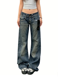Vintage Womens Y2K Wide Leg Washed Low Waist Denim Jeans — in alternativa