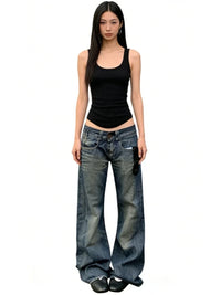 Vintage Womens Y2K Wide Leg Washed Low Waist Denim Jeans — dettaglio della stampa