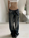 Vintage Womens Y2K Wide Leg Washed Low Waist Denim Jeans