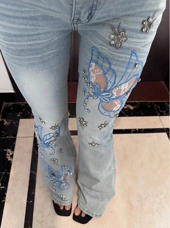 Vintage Y2K Butterfly Embroidered Low Waist Jeans — in alternativa