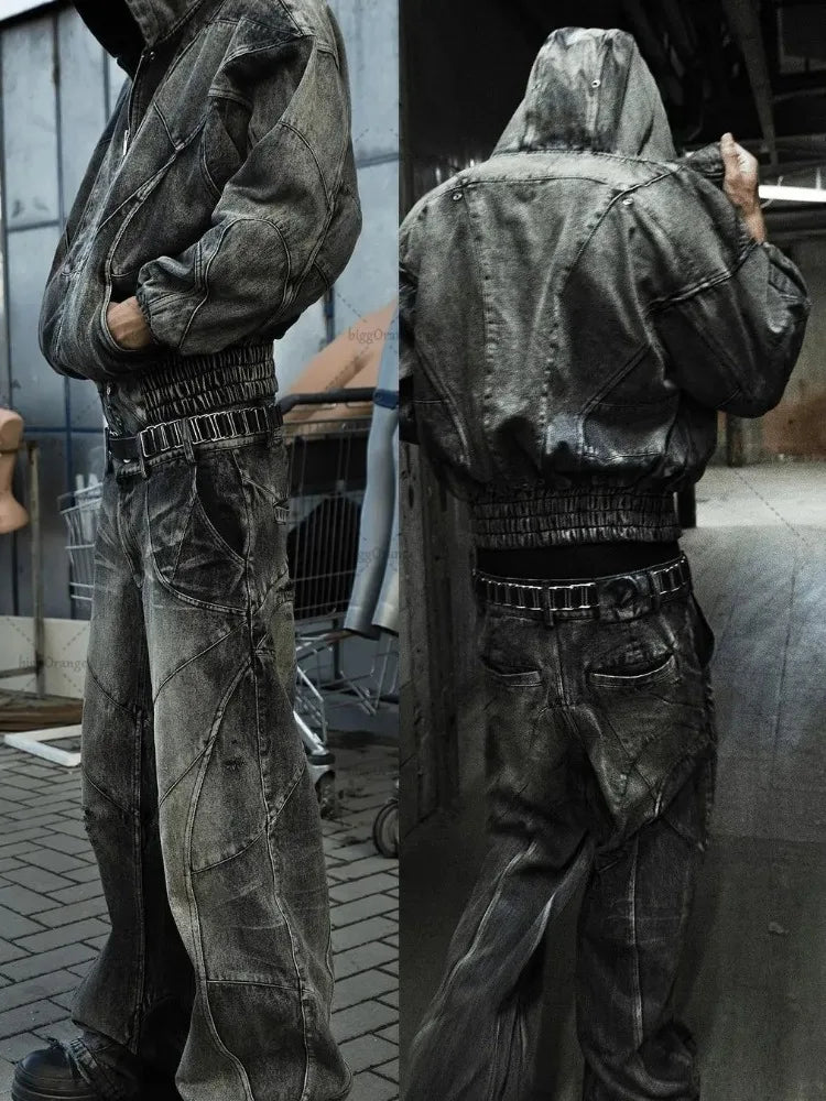 Vintage Y2K Grunge Spliced Baggy Jeans — dettaglio
