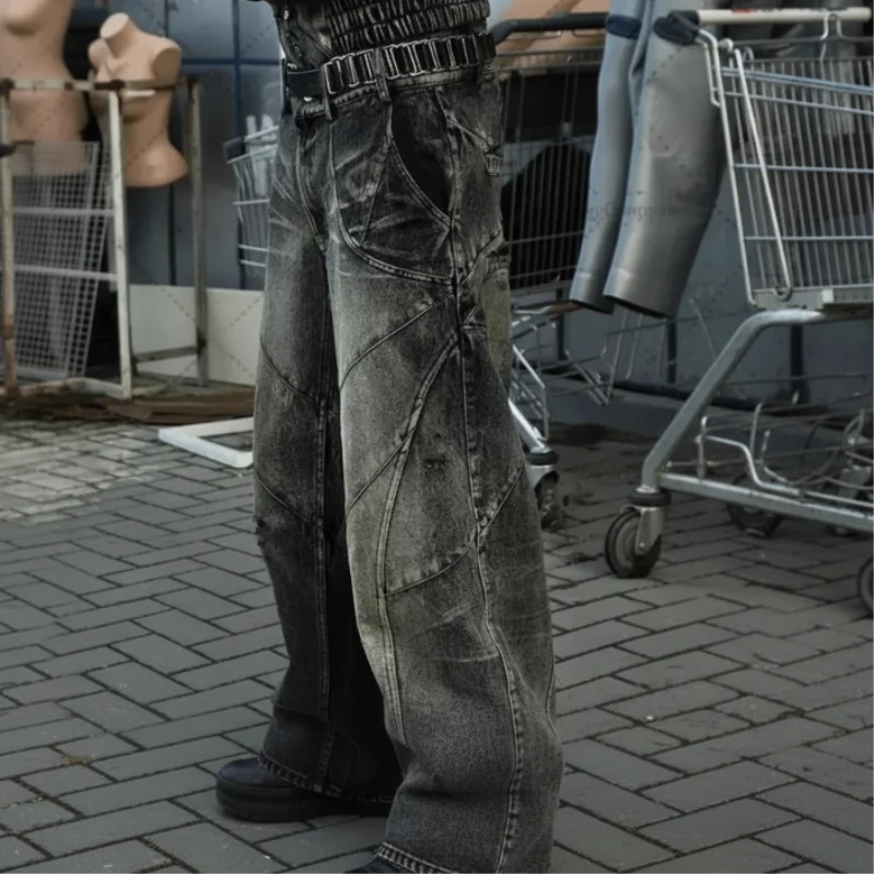 Vintage Y2K Grunge Spliced Baggy Jeans — vista frontale