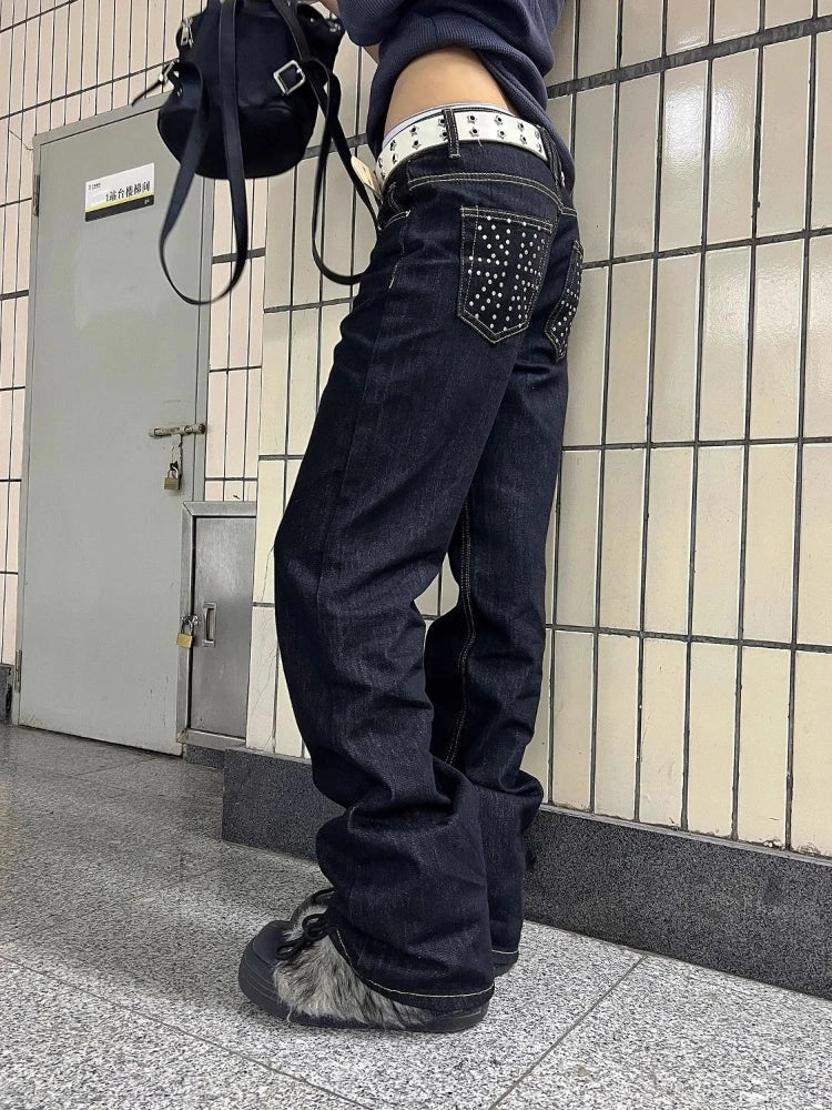 Vintage Y2K Rhinestone Union Jack Jeans — dettaglio della stampa