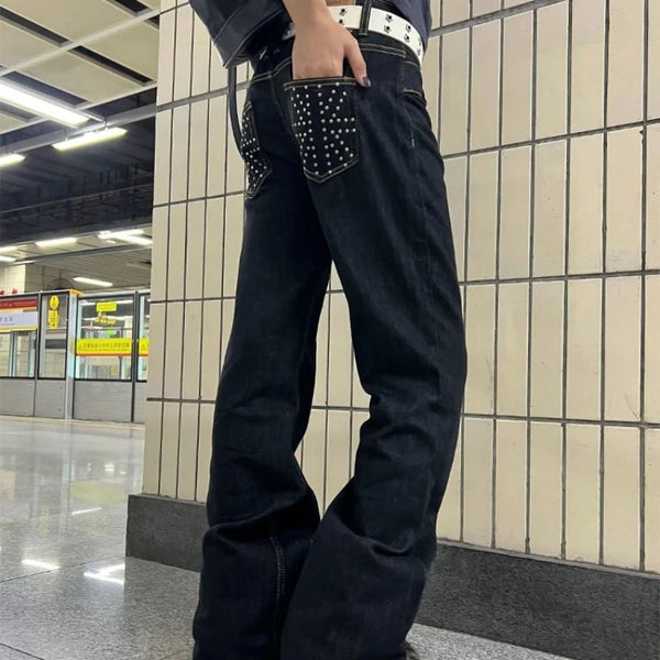 Vintage Y2K Rhinestone Union Jack Jeans — vista frontale