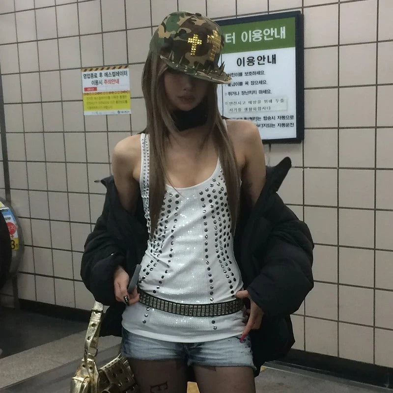 Vintage Y2K Sequin Tank Top — vista frontale