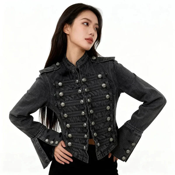 Vintage Y2K Slim Fit Crop Denim Coat Jacket — vista frontale