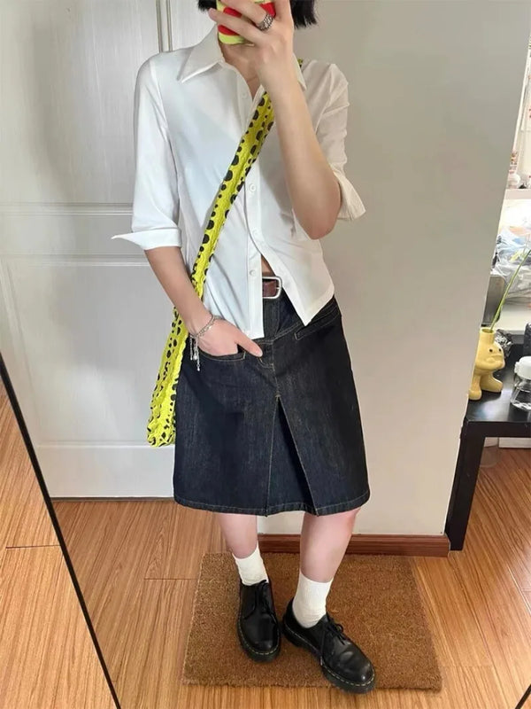 Vintage Y2K Slim Fit Denim Midi Skirt