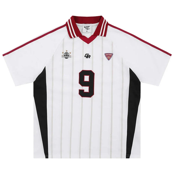 Vintage Y2K Striped Polo Soccer Jersey — vista frontale