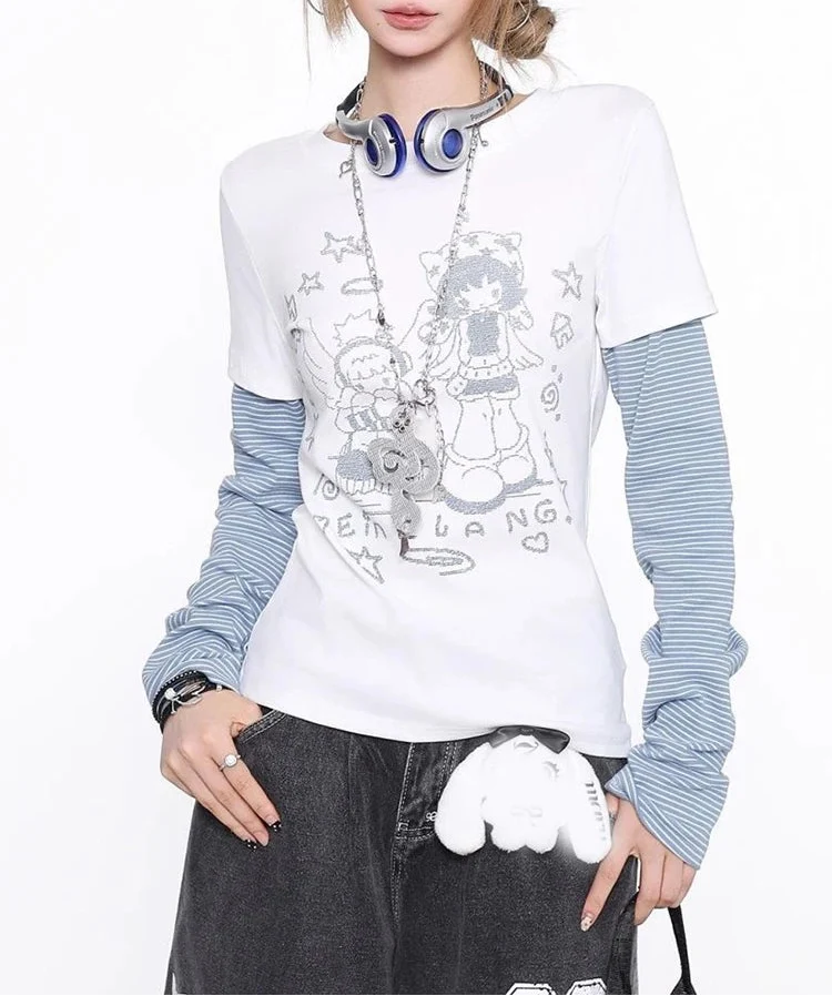 Vintage Y2K Striped Sleeve Long Sleeve Top — vista frontale