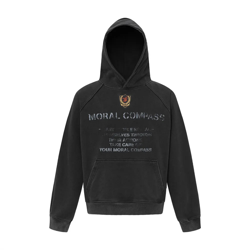 Washed Y2K Distressed Graphic Print Hoodie — vista posteriore