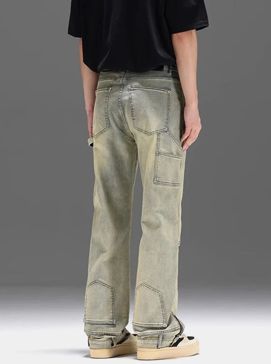 Washed Y2K Double Knee Denim Flared Carpenter Jeans — in alternativa