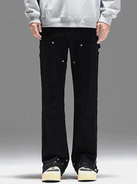 Washed Y2K Double Knee Denim Flared Carpenter Jeans — vista laterale