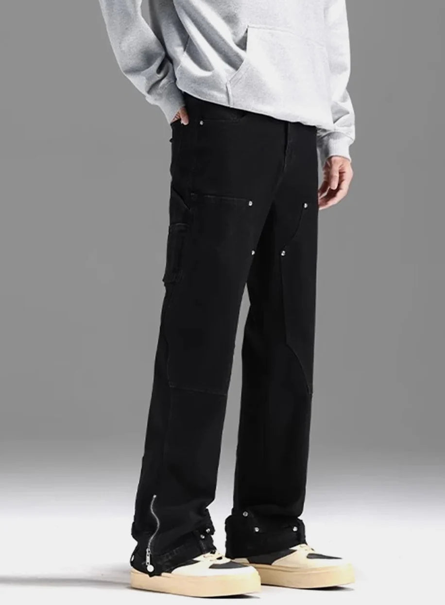 Washed Y2K Double Knee Denim Flared Carpenter Jeans — dettaglio del tessuto