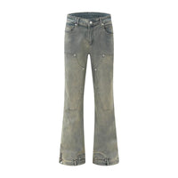 Washed Y2K Double Knee Denim Flared Carpenter Jeans — vista frontale
