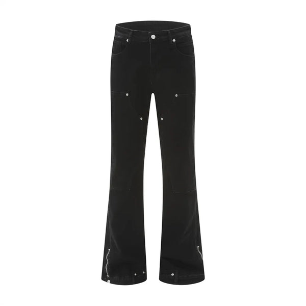 Washed Y2K Double Knee Denim Flared Carpenter Jeans