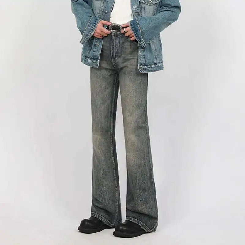 Washed Y2K Mens Slight Flare Denim Jeans — vista posteriore