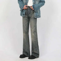 Washed Y2K Mens Slight Flare Denim Jeans — vista posteriore