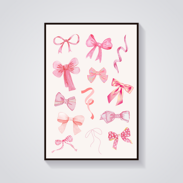 Watercolor Pink Bows Poster — vista frontale