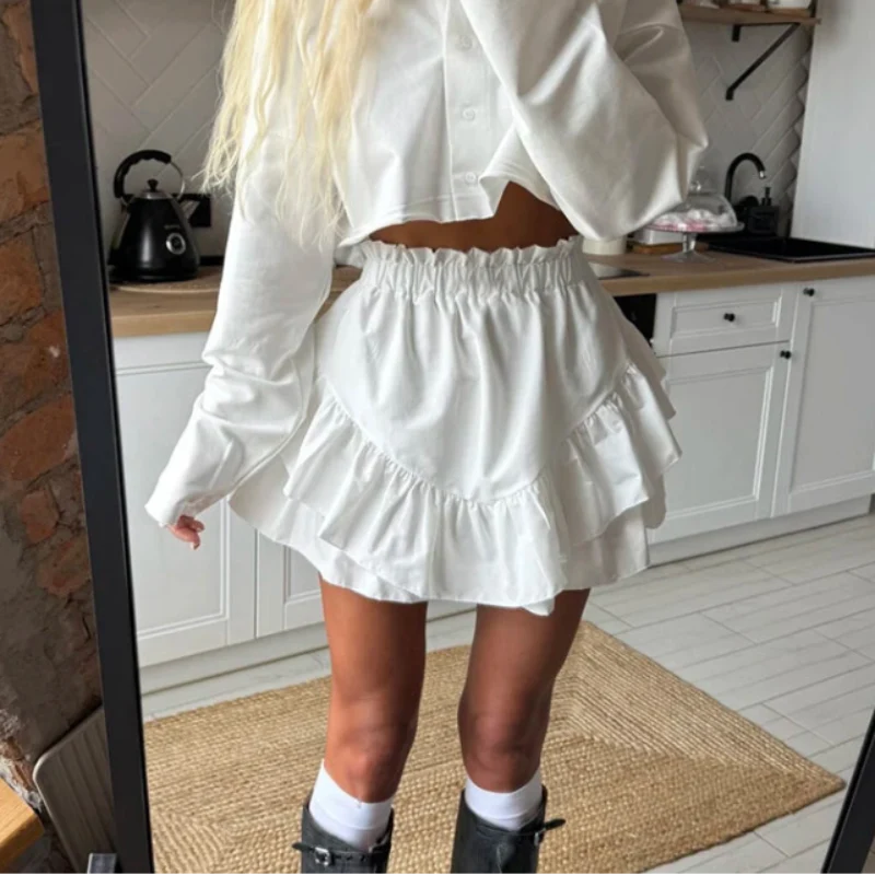 White High Waist Y2K A Line Ruched Mini Skirt — dettaglio della stampa