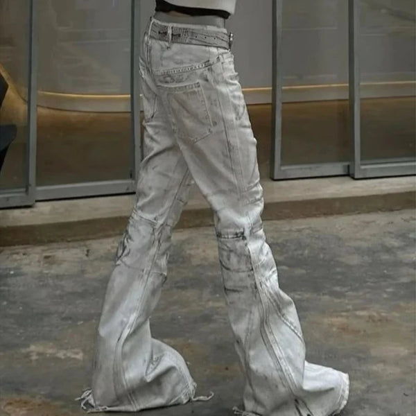 White Y2K Street Style Tie Dye Flared Jeans