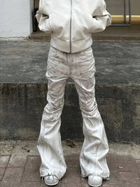 White Y2K Street Style Tie Dye Flared Jeans — vista frontale