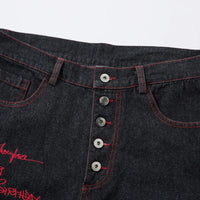 Wide Leg Black Embroidered Jeans — dettaglio della stampa