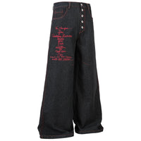 Wide Leg Black Embroidered Jeans — vista posteriore