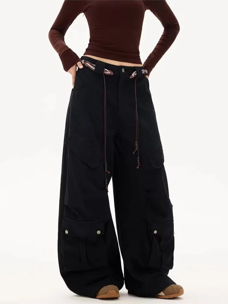 Wide Leg Y2K Baggy Womens Multi Pocket Cargo Jeans — vista laterale