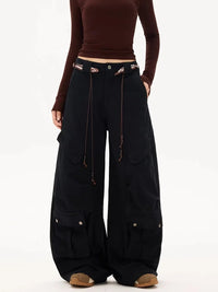 Wide Leg Y2K Baggy Womens Multi Pocket Cargo Jeans — dettaglio del tessuto