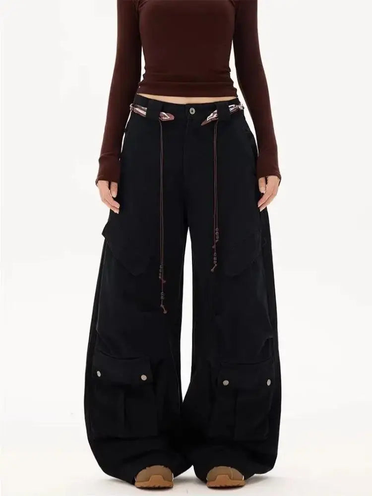 Wide Leg Y2K Baggy Womens Multi Pocket Cargo Jeans — vista frontale