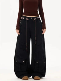 Wide Leg Y2K Baggy Womens Multi Pocket Cargo Jeans — vista frontale