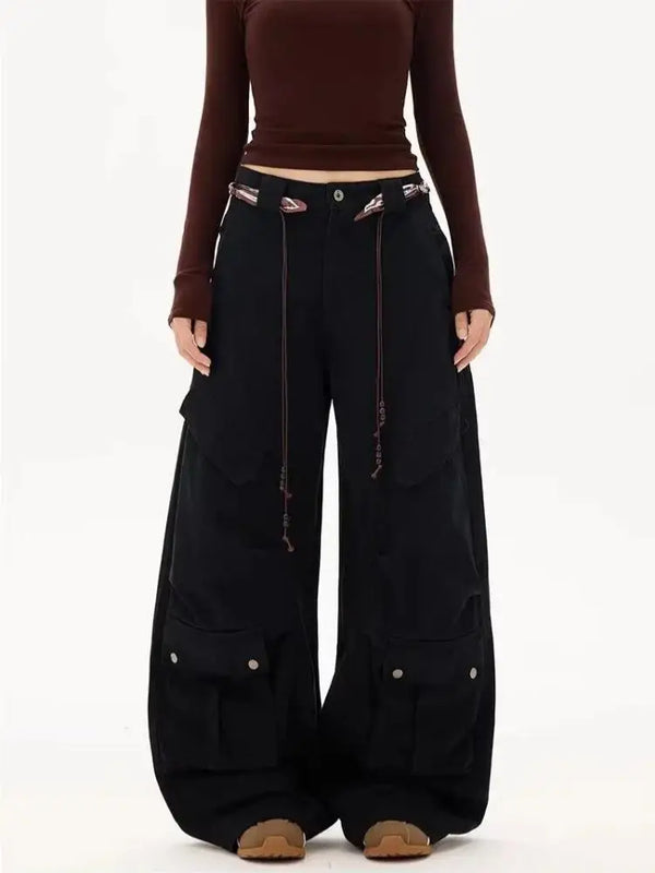 Wide Leg Y2K Baggy Womens Multi Pocket Cargo Jeans — vista frontale