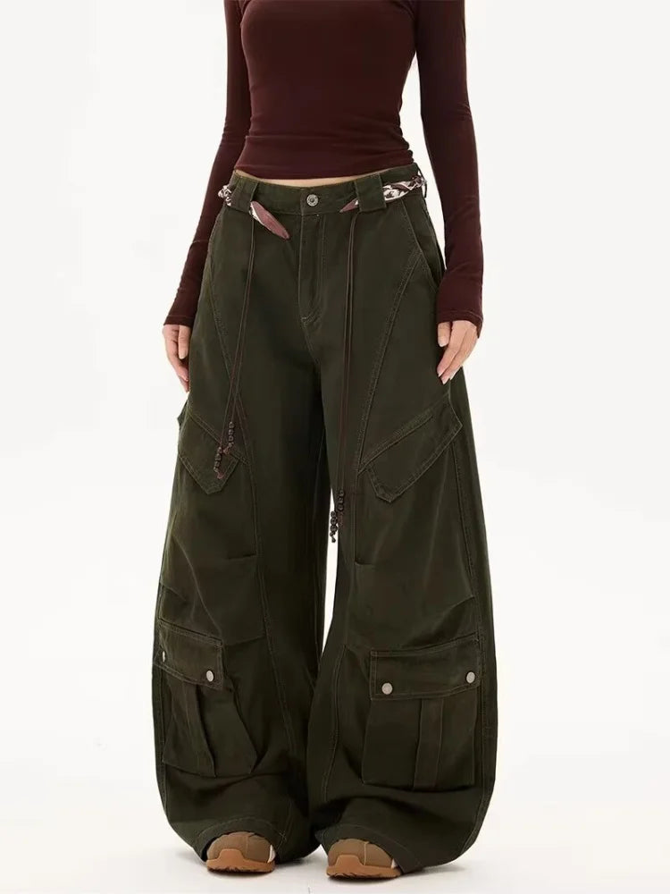 Wide Leg Y2K Baggy Womens Multi Pocket Cargo Jeans — vista posteriore