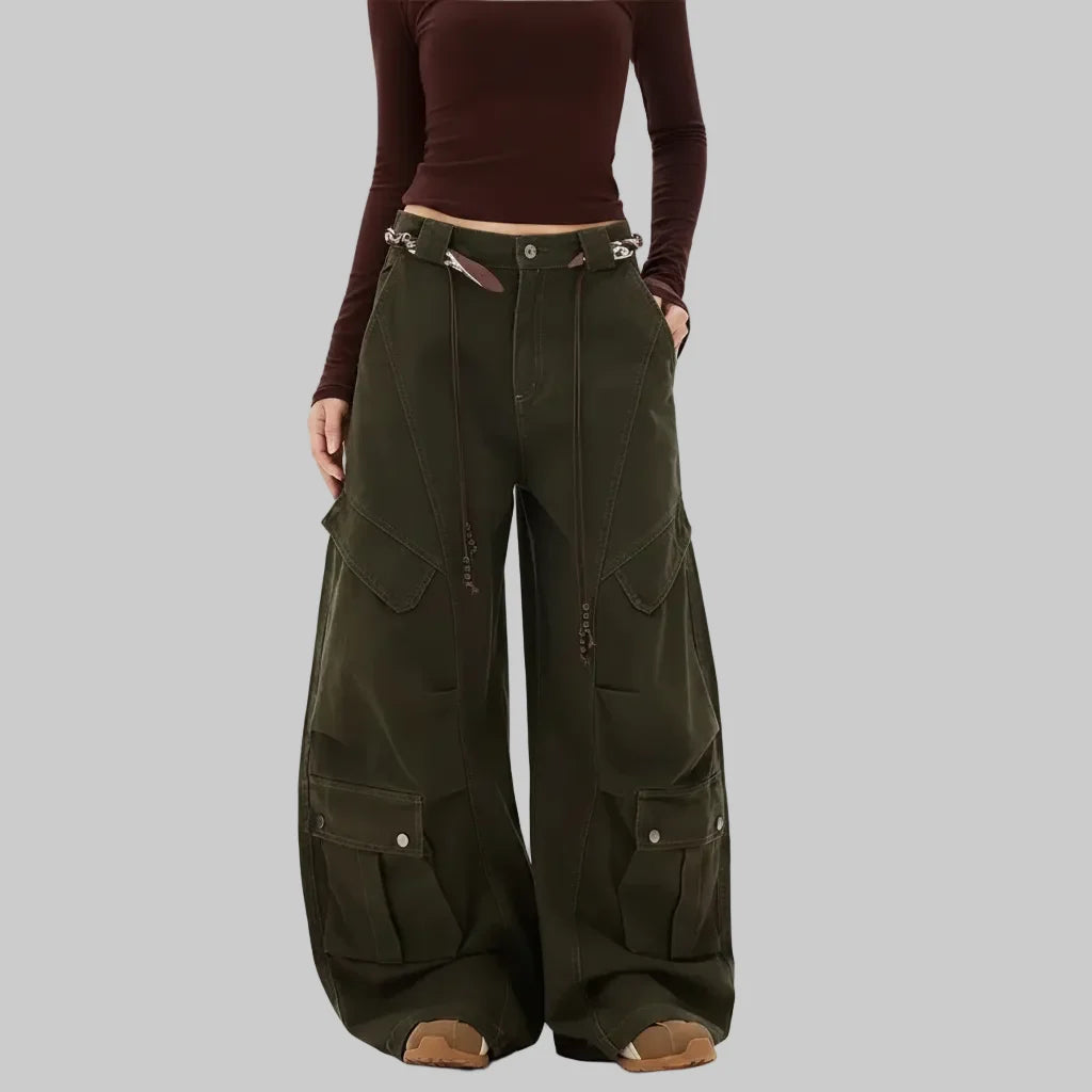 Wide Leg Y2K Baggy Womens Multi Pocket Cargo Jeans — dettaglio