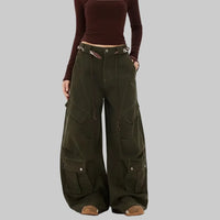 Wide Leg Y2K Baggy Womens Multi Pocket Cargo Jeans — dettaglio