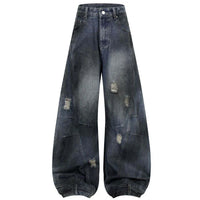 Wide Leg Y2K Distressed Denim Barrel Jeans — vista frontale